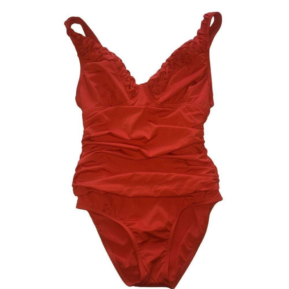 JANTZEN Braided Ruched Slimming One Piece Swimsuit Women's Size 8